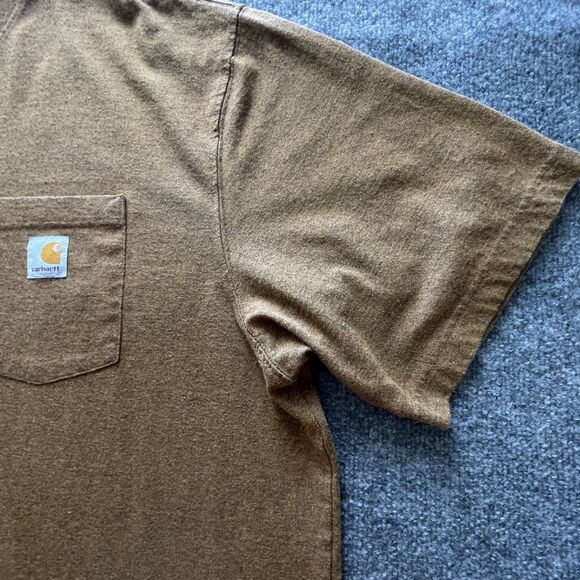 Carhartt T-Shirt Menβs 2XL Tall Brown Original Fit Pocket Workwear Heavyweight - Picture 4 of 10